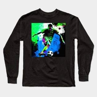 Soccer Player Graffiti Art Splash Paint Long Sleeve T-Shirt